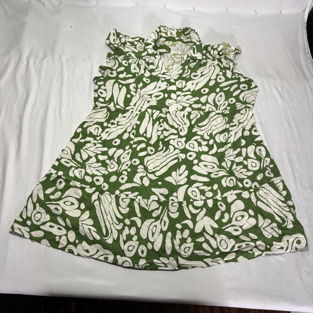 Umgee Green White Abstract V Neck Collar Sleeveless Top Women’s XL